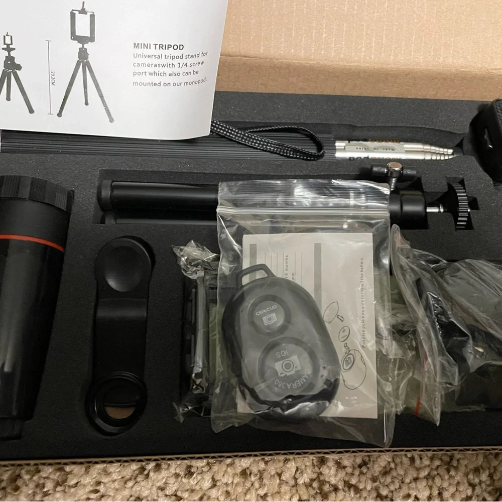 Universal selfie stick with tripod and bluetooth remote shutter - black
